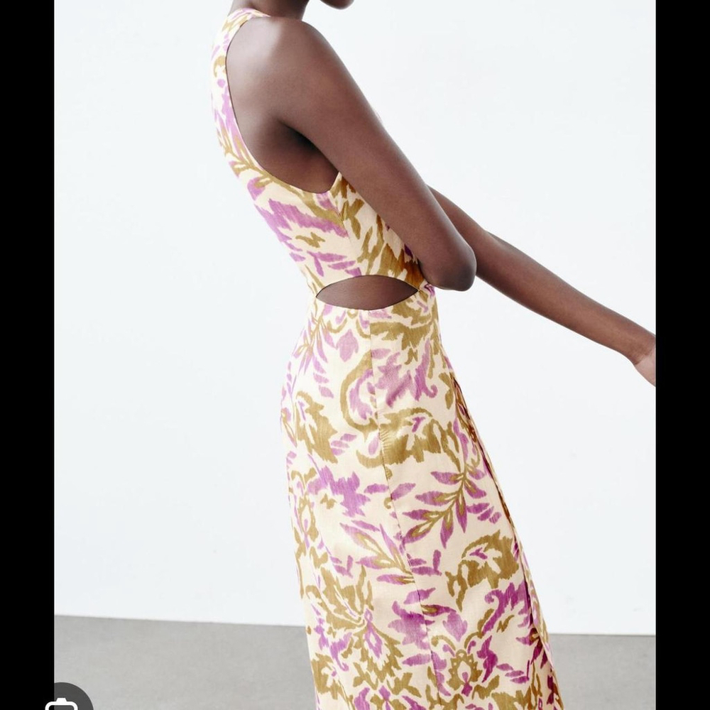 ZARA FLORALS PRINT CUT OUT MIDI DRESS - SIZE XS - BRAND NEW WITH TAG - Picture 3 of 8
